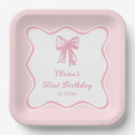 Plato De Papel Pink Coquette Bow Birday Party