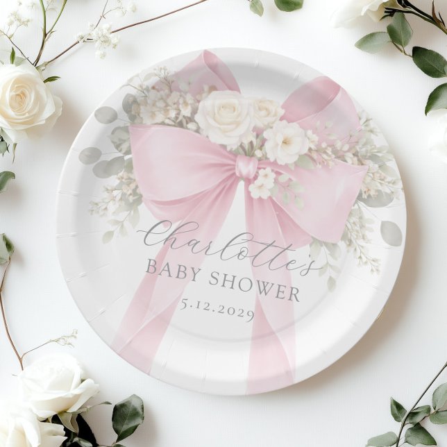 Plato De Papel Pink Coquette Bow Floral Baby in bloom baby Shower (Subido por el creador)