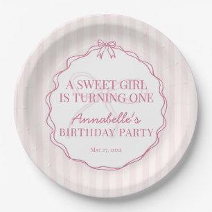 Plato De Papel Pink Coquette Bow Pastel Fiesta de Cumpleaños