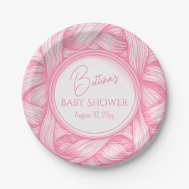 Plato De Papel Pink Coquette Bow Ribbon Toile de Jouy Baby Shower