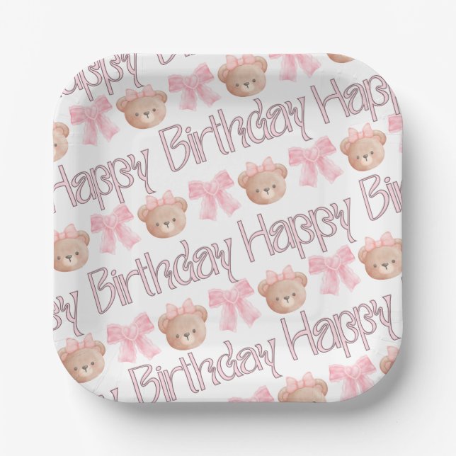 Plato De Papel Pink Coquette Happy Birday (Anverso)