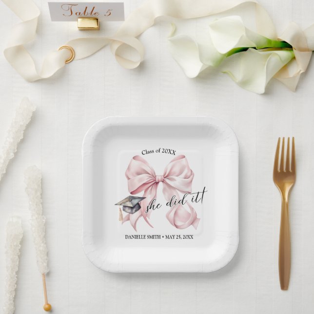 Plato De Papel Pink Coquette She Did It Square (Boda)