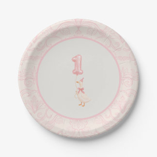Plato De Papel Pink Coquette Silly Goose 1st Birthday 