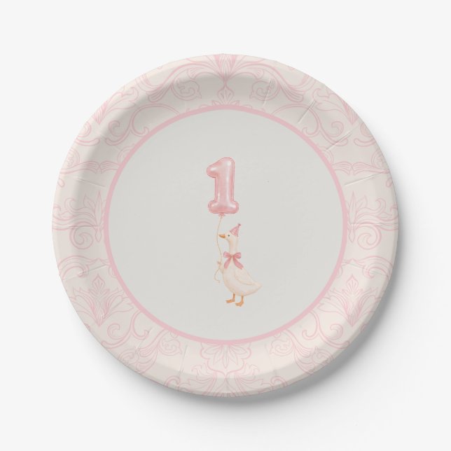 Plato De Papel Pink Coquette Silly Goose 1st Birthday  (Anverso)