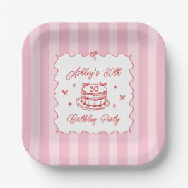 Plato De Papel Pink Coquette Striped Vintage Hand Drawn Birthday