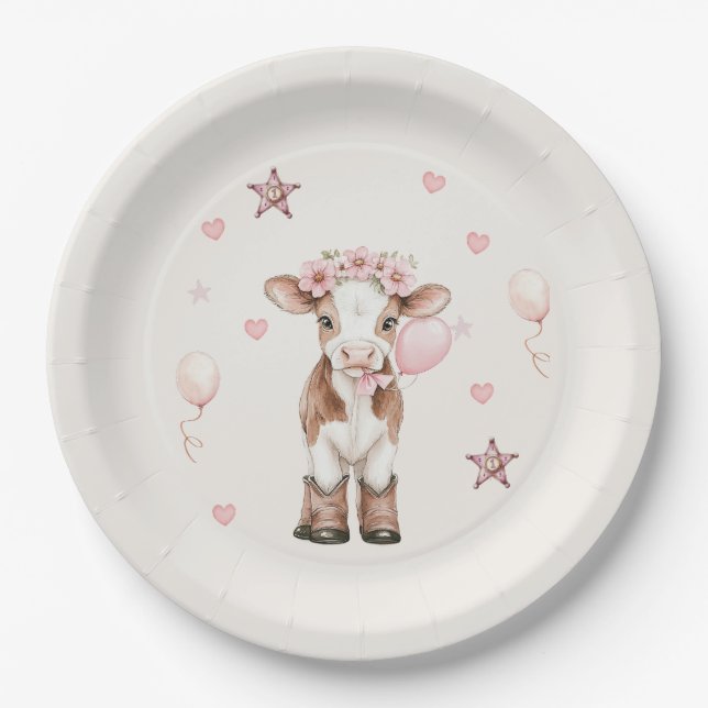 Plato De Papel Pink Cowgirl Birthday | Farm Theme 1st  (Anverso)