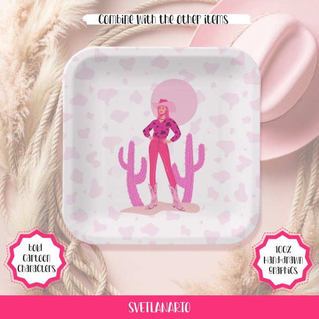 Plato De Papel Pink Cowgirl Country Coquette Western Paper Plate (Frontal view)