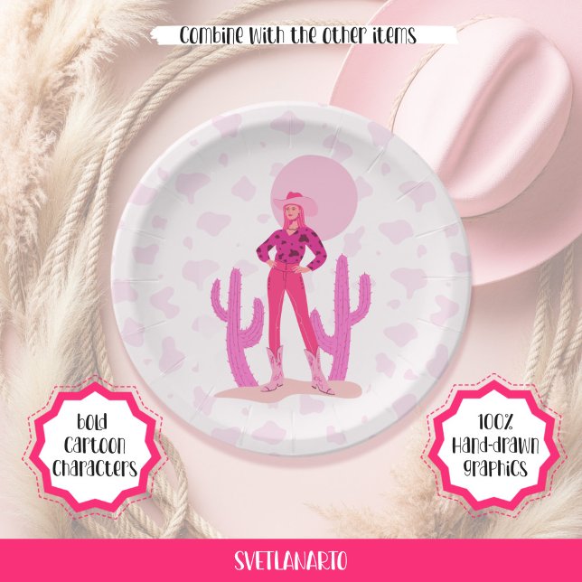 Plato De Papel Pink Cowgirl Country Coquette Western Paper Plate (Frontal view)
