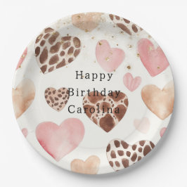 Plato De Papel Pink Cream Animal Hearts Gold Sparkle Birthday