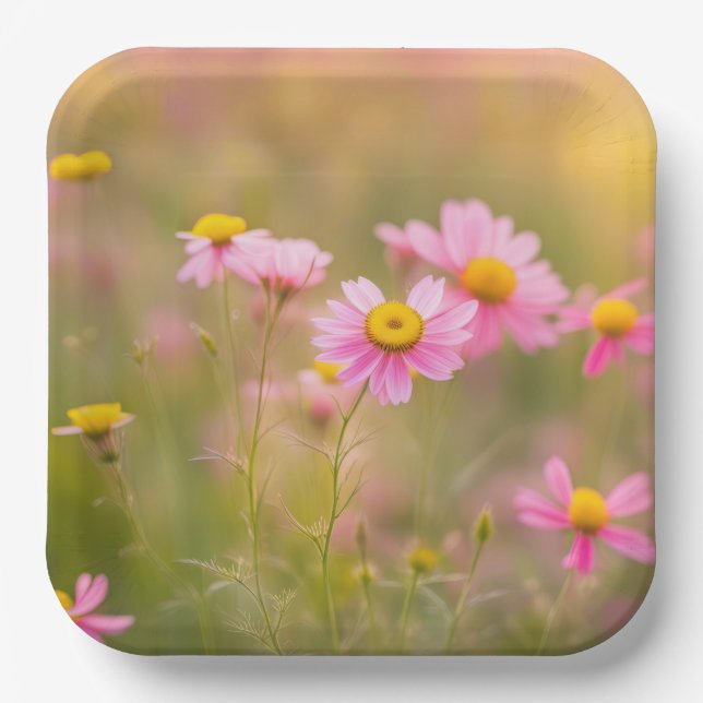 Plato De Papel Pink Daisies Meadow (Anverso)