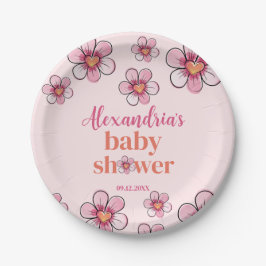 Plato De Papel Pink Daisy Flower Girls Baby Shower 
