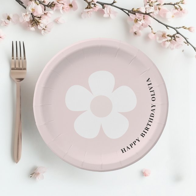 Plato De Papel Pink Daisy Happy Birday (Subido por el creador)