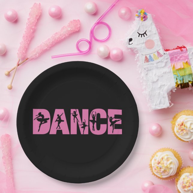 Plato De Papel Pink DANCE with Ballerina Cutouts (Fiesta)