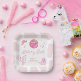Plato De Papel Pink Disco Cowgirl Western Rodeo Birday Bash