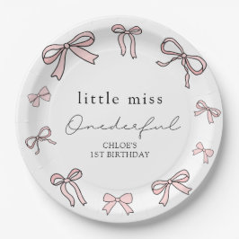 Plato De Papel Pink Doodle Bow Baby Girl Primer Cumpleaños