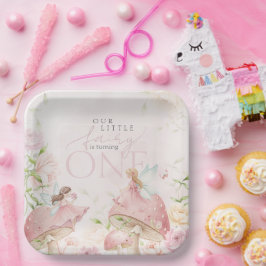 Plato De Papel Pink Fairy Mushroom Floral Garden 1st Birthday