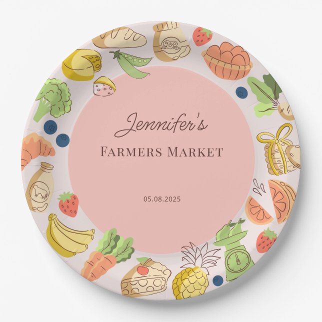 Plato De Papel Pink Farmers Market Farm Fresh Birthday (Anverso)