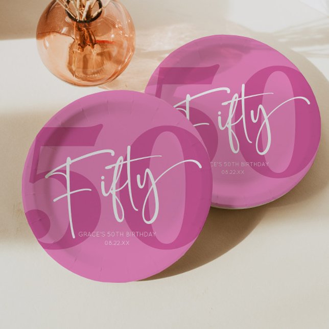 Plato De Papel Pink Fifty 500th Birthday Party (Subido por el creador)