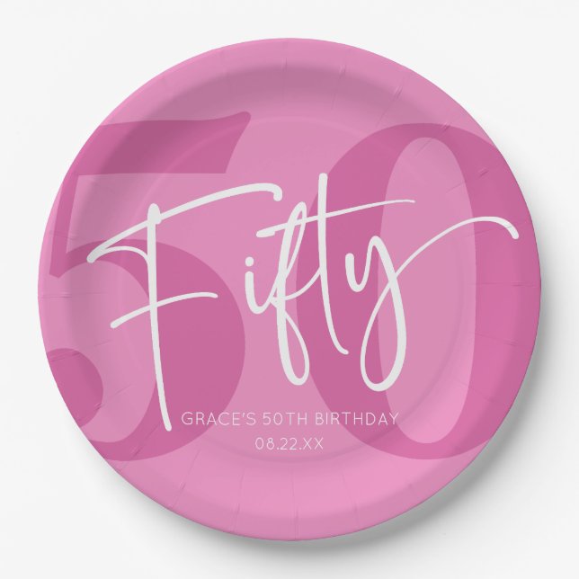 Plato De Papel Pink Fifty 500th Birthday Party (Anverso)
