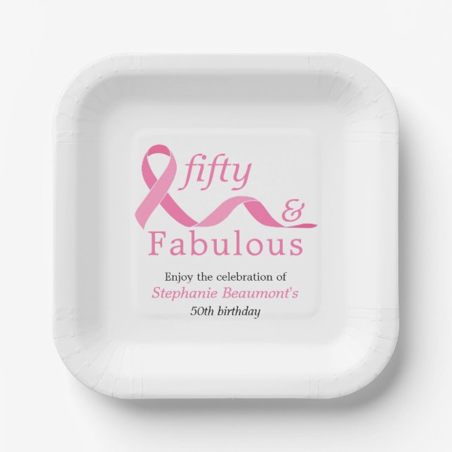 Plato De Papel Pink Fifty Fabulous Fighting Cancer 50th Birthday (Anverso)