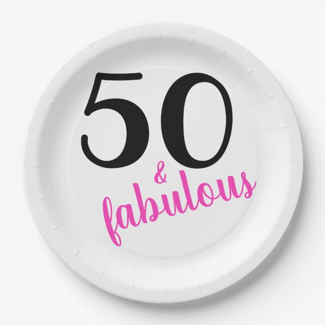 Plato De Papel Pink Fifty y Fabulosa Fiesta de Cumpleaños (Anverso)