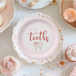 Plato De Papel Pink First Tooth Minimalista