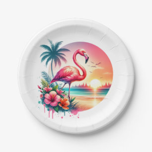 Plato De Papel Pink Flamingo Sunset Clipart