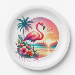 Plato De Papel Pink Flamingo Sunset Clipart