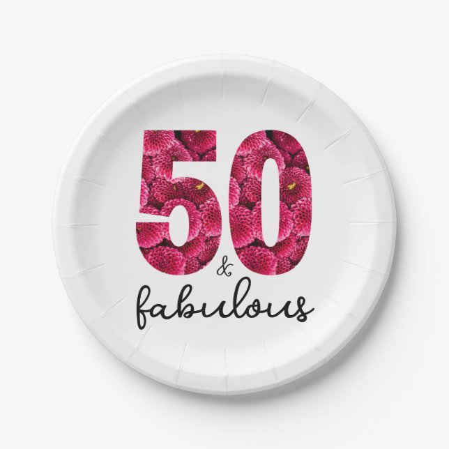 Plato De Papel Pink Floral 50 y fabulosa fiesta de cumpleaños 50  (Anverso)