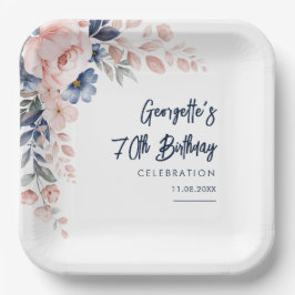 Plato De Papel Pink Floral 70th Birthday Party Botanical