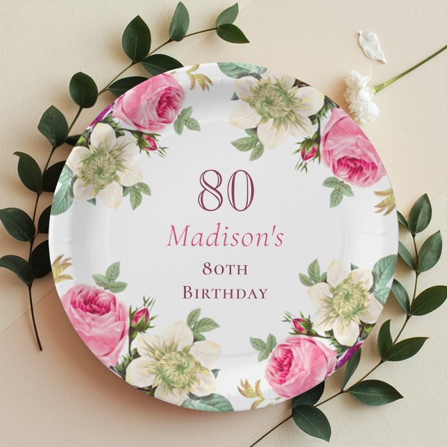 Plato De Papel Pink Floral 80 cumpleaños (Subido por el creador)