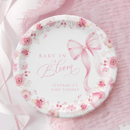 Plato De Papel Pink Floral Baby Shower Plates with Bow
