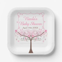 Plato De Papel Pink Floral Bird Baby Shower