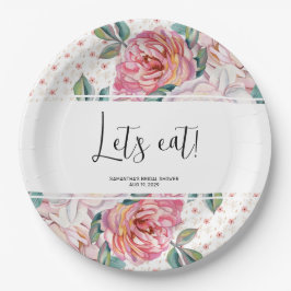 Plato De Papel Pink Floral Bridal Shower 