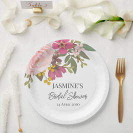 Plato De Papel Pink Floral Garden Spring Bridal