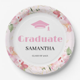 Plato De Papel Pink Floral Graduation 