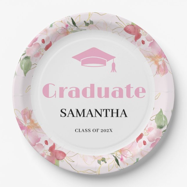 Plato De Papel Pink Floral Graduation  (Anverso)