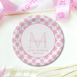 Plato De Papel Pink Floral Personalized Baby Shower