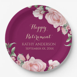 Plato De Papel Pink Floral Retirement Party