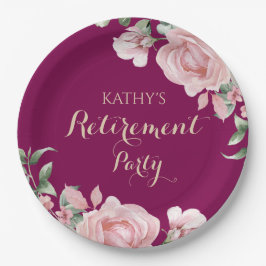 Plato De Papel Pink Floral Retirement Party