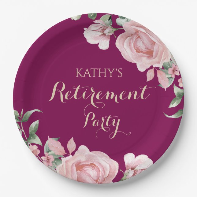 Plato De Papel Pink Floral Retirement Party (Anverso)