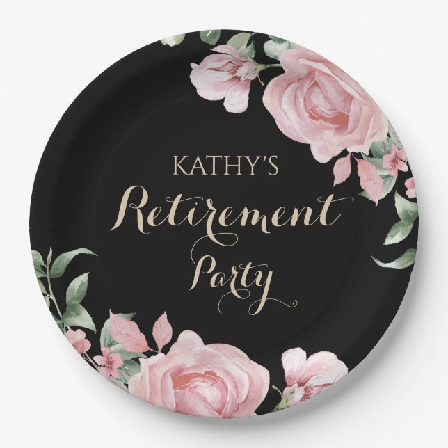 Plato De Papel Pink Floral Retirement Party (Anverso)