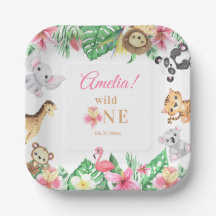 Pink Floral Safari Animals Girl Birthday