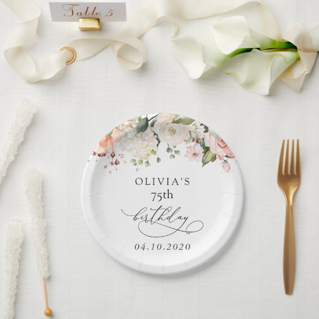 Plato De Papel Pink Flowers, White Flowers, Boho, Birthday (Boda)