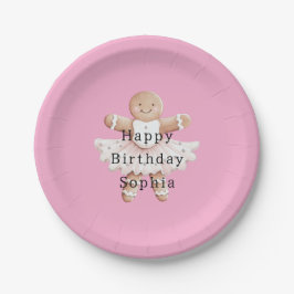 Plato De Papel Pink Gingerbread Chica Ballerina Ballet Cumpleaños