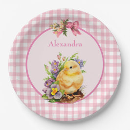 Plato De Papel Pink Gingham