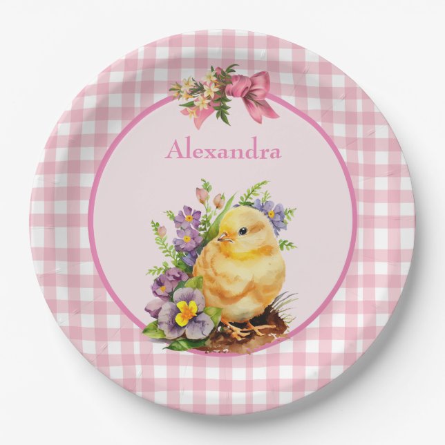 Plato De Papel Pink Gingham (Anverso)