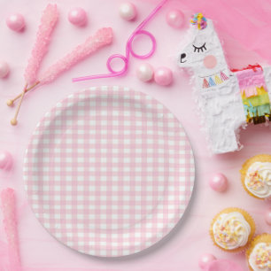 Plato De Papel Pink Gingham