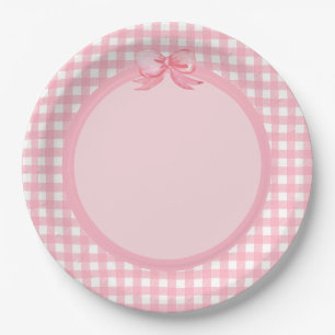 Plato De Papel Pink Gingham and Bow Fiesta Plate