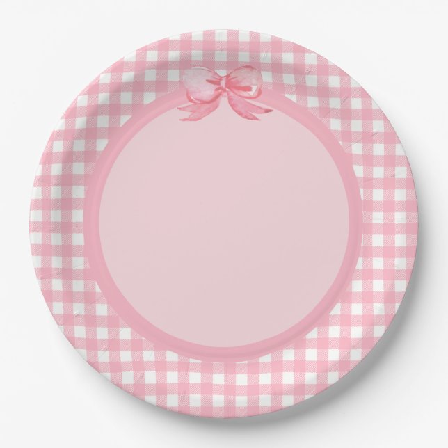 Plato De Papel Pink Gingham and Bow Fiesta Plate (Anverso)